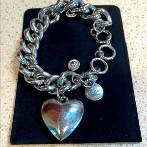 Chico's Polished Silver-Tone Heart Charm Chunky Link Bracelet